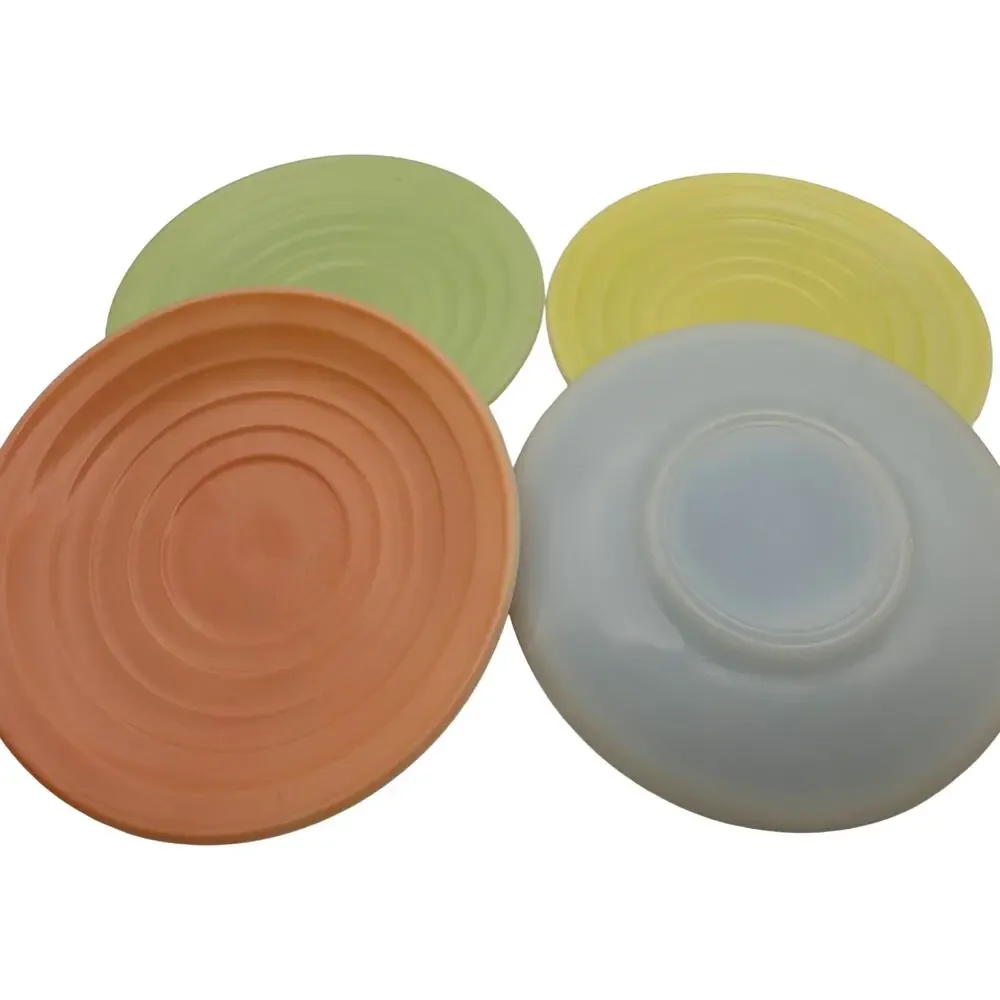 Vintage 1950s Set of 4 Hazel-Atlas Milk Glass Saucers Yellow/Green/Blue/Pink